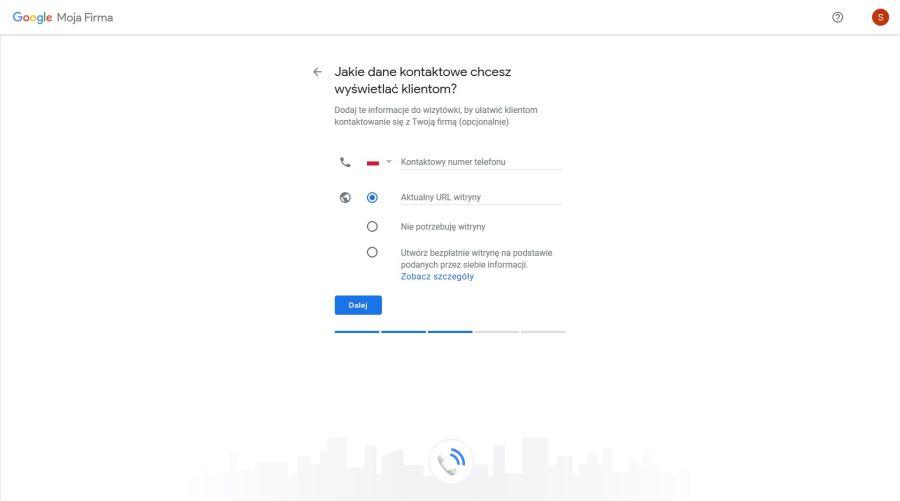 Wprowadzanie danych kontaktowych do profilu w Google Moja Firma